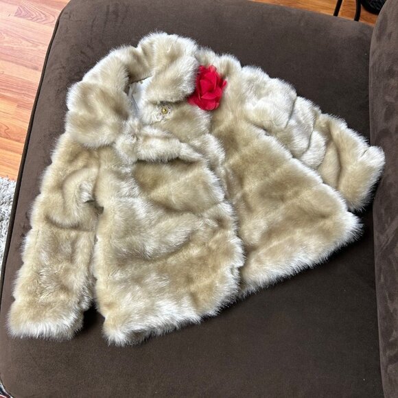 Kate Spade Kids Faux Fur Coat 24M Light Brown Collared - Picture 4 of 9